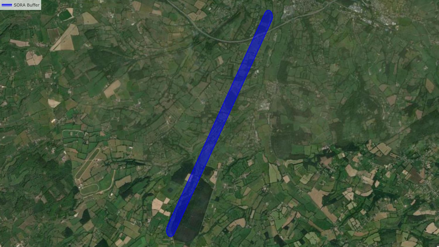Corridor de vol et Ground Risk Buffer générés par SkyPath 3D